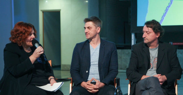 fotografija_Uršula Cetinski, Edin Zubčević i Bogdan Benigar na press konferenciji u Cankarjevom domu u Ljubljani (photo by Mare Vaupotič)