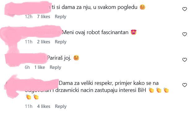 komentari na sliku Mirela Bećirović, Melania Trump i humanoidni robot na konferenciji Fostering the Future Together u Bijeloj kući.