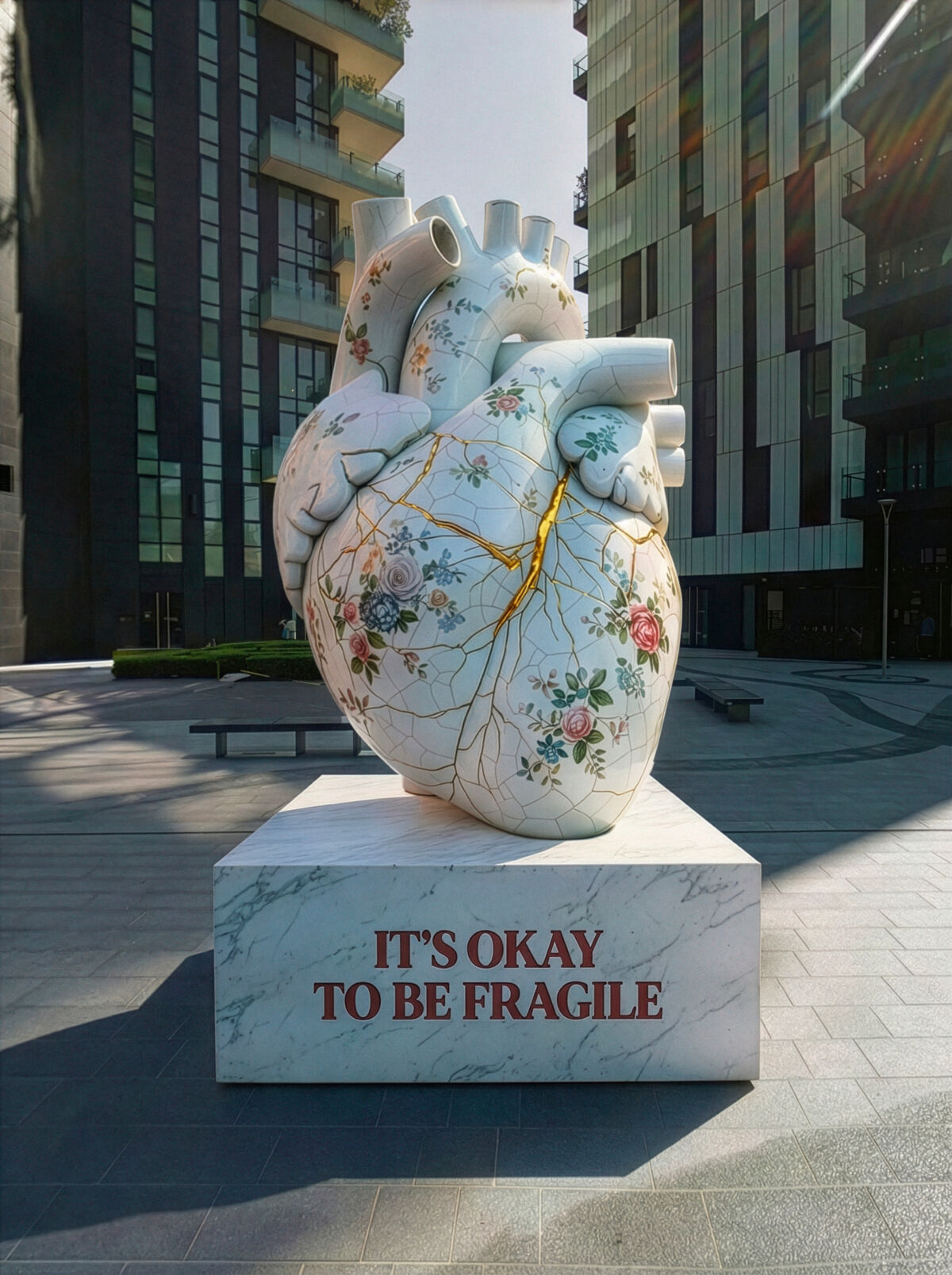 Andrea Olivari Blooming Imperfections srce skulptura kintsugi It's okay to be fragile Porta Nuova Milano 2026