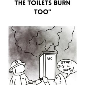 Ilustracija bosanske fraze iz knjige Say It Like a Bosnian – doslovno tumačenje izraza s humorističnim crtežom