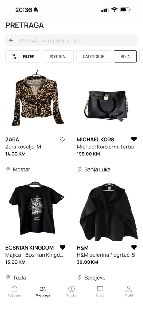 Vješalica pregleda artikala u ponudi