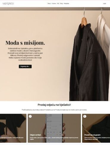 Korisnički interfejs početne stranice aplikacije Vješalica sa izdvojenim cijenama za polovne artikle brendova Zara i Gucci