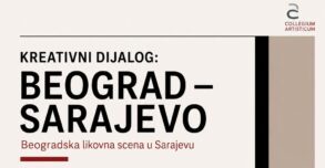 Plakat izložbe "Kreativni dijalog: Beograd – Sarajevo" u galeriji Collegium artisticum