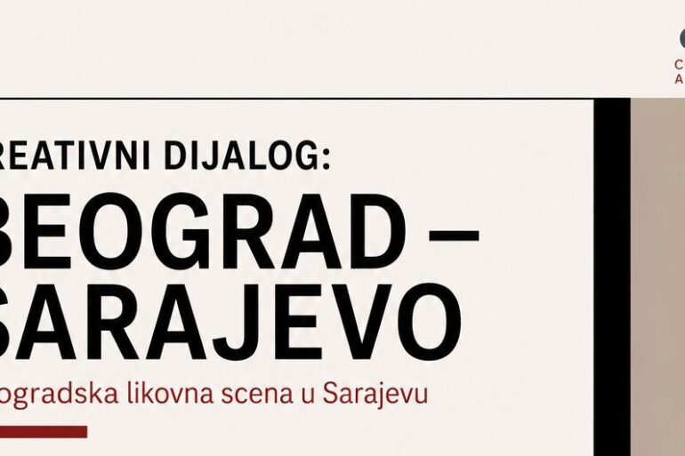 Plakat izložbe "Kreativni dijalog: Beograd – Sarajevo" u galeriji Collegium artisticum